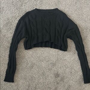 Commense Black Cable Knit Cropped Sweater